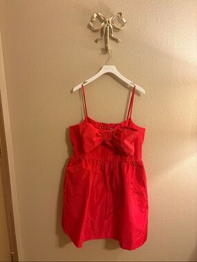 LOFT Red Bow-Front Spaghetti Strap Special Occasion Dress